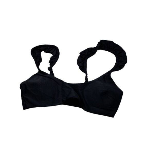 Aerie Ruffle Wide Strap Scoop Bikini Swim Top Women's Size Small Black - Picture 1 of 6
